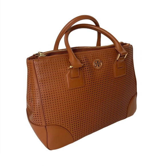 Tory Burch Robinson Perforated Tote Bag Tan - Picture 4 of 11